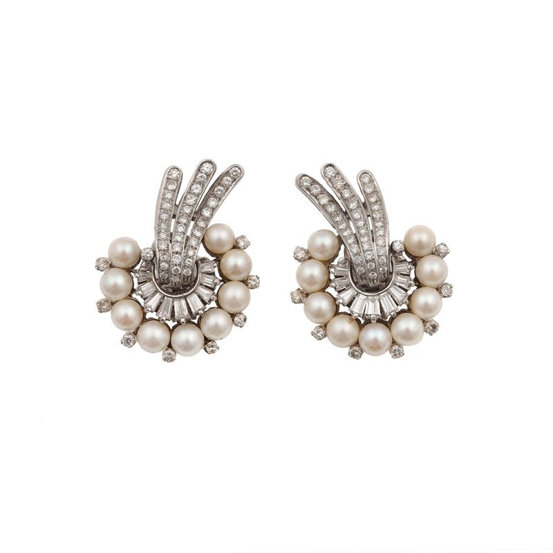 Pair of diamond, pearl and gold earrings  - Auction Fine Jewellery - Cambi Casa d'Aste
