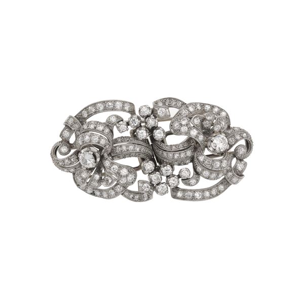 Diamond and platinum double clip brooch