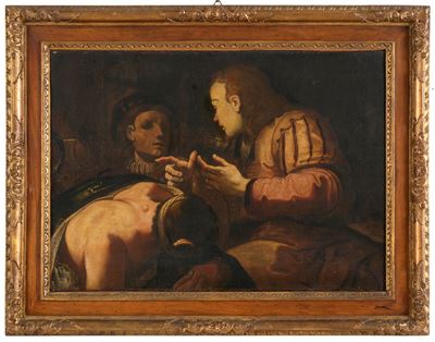 Scuola lombarda del XVII secolo, Giuseppe interpreta i sogni, olio su tela