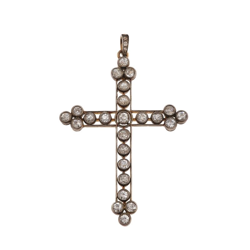 Old-cut diamond, gold and silver pendent  - Auction Fine Jewellery - Cambi Casa d'Aste