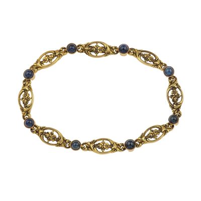 Bracciale con zaffiri cabochon, montatura in oro giallo 750/1000