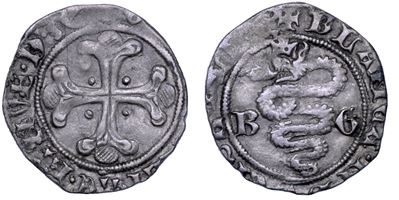 Moneta del XV secolo, Galeazzo Maria Sforza e Bianca Maria Visconti, 1466-1468, Sesino