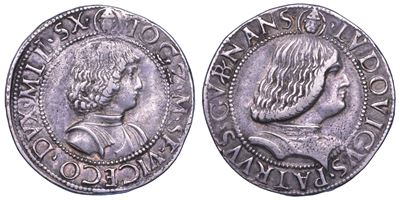 GIAN GALEAZZO MARIA SFORZA e LUDOVICO MARIA SFORZA, Testone (Grosso da 20 Soldi), 1480-1494
