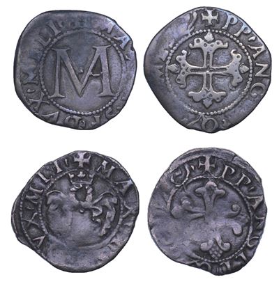 Massimiliano Maria Sforza, Lotto di due monete, 1512-1515