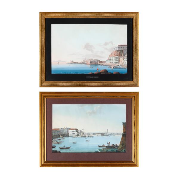 Pittore del XIX secolo Veduta di Napoli Santa Lucia a Mare