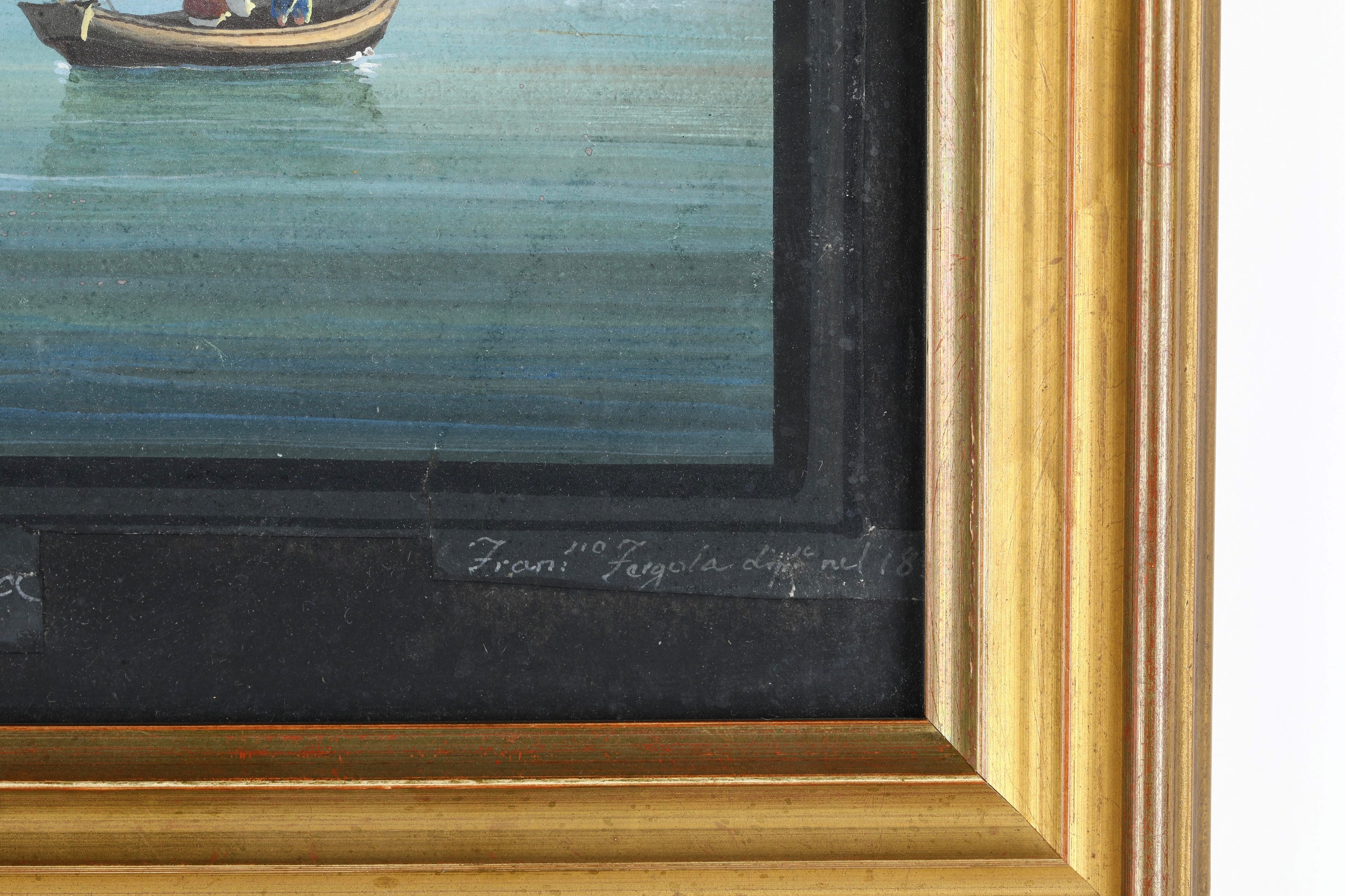 Francesco Fergola - Veduta del Golfo di Napoli con imbarcazioni, gouache su carta
