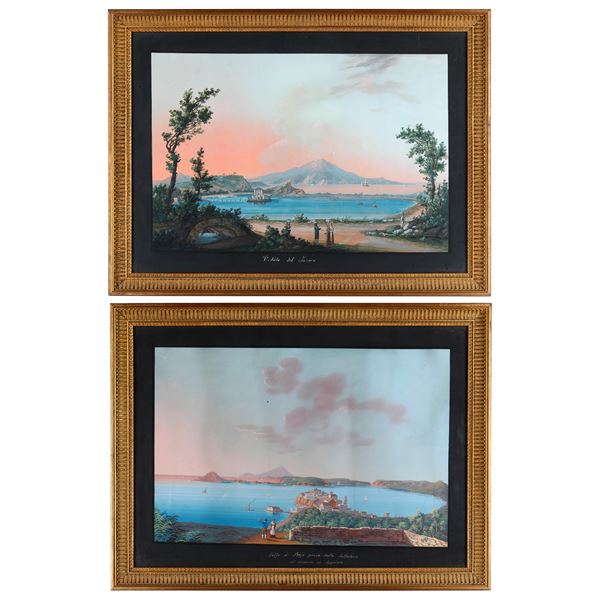 Pittore del XIX secolo Veduta dal Fusaro Golfo di Baia preso dalla solfatara del Convento dei Cappuccini