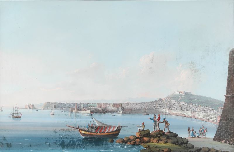 Pittore del XIX secolo Veduta con pescatori  - gouache su carta - Auction Scientific Instruments and Maritime Art - Cambi Casa d'Aste