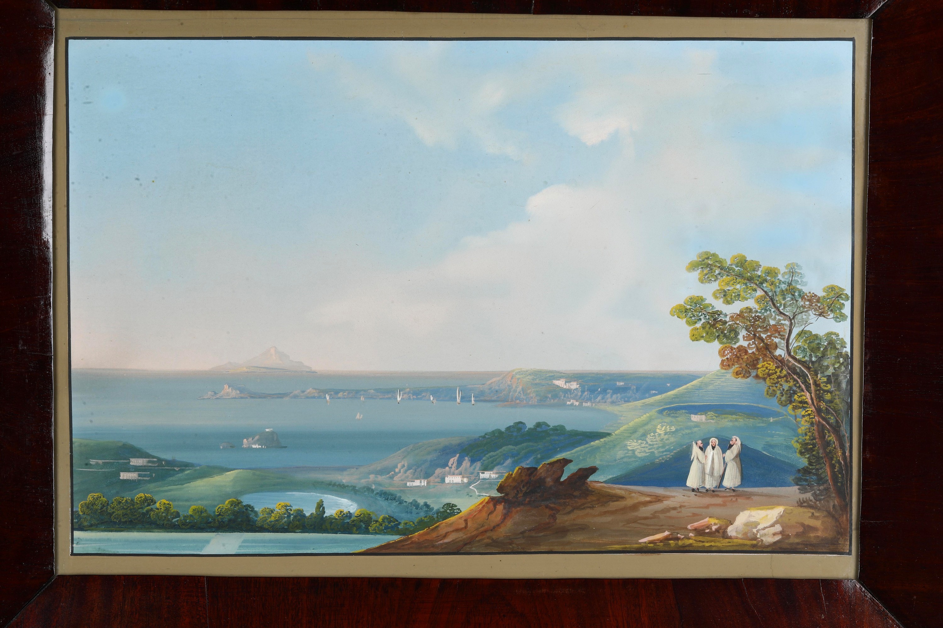 Pittore del XIX secolo, Coppia di vedute costiere, gouaches su carta