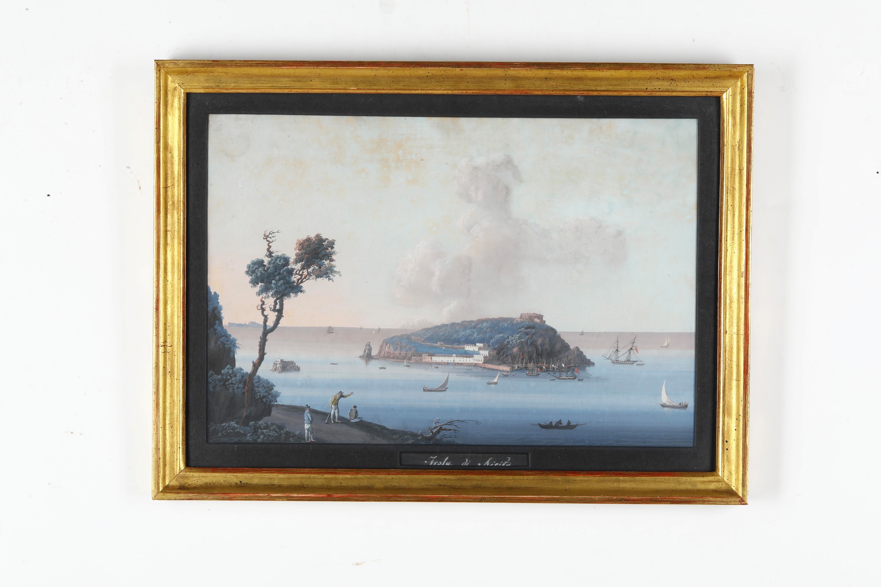 Pittore del XIX secolo, Veduta di Ischia e Veduta di Procida, gouache su carta