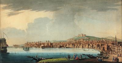 Pittore del XIX secolo, Veduta del golfo di Napoli, gouache su carta