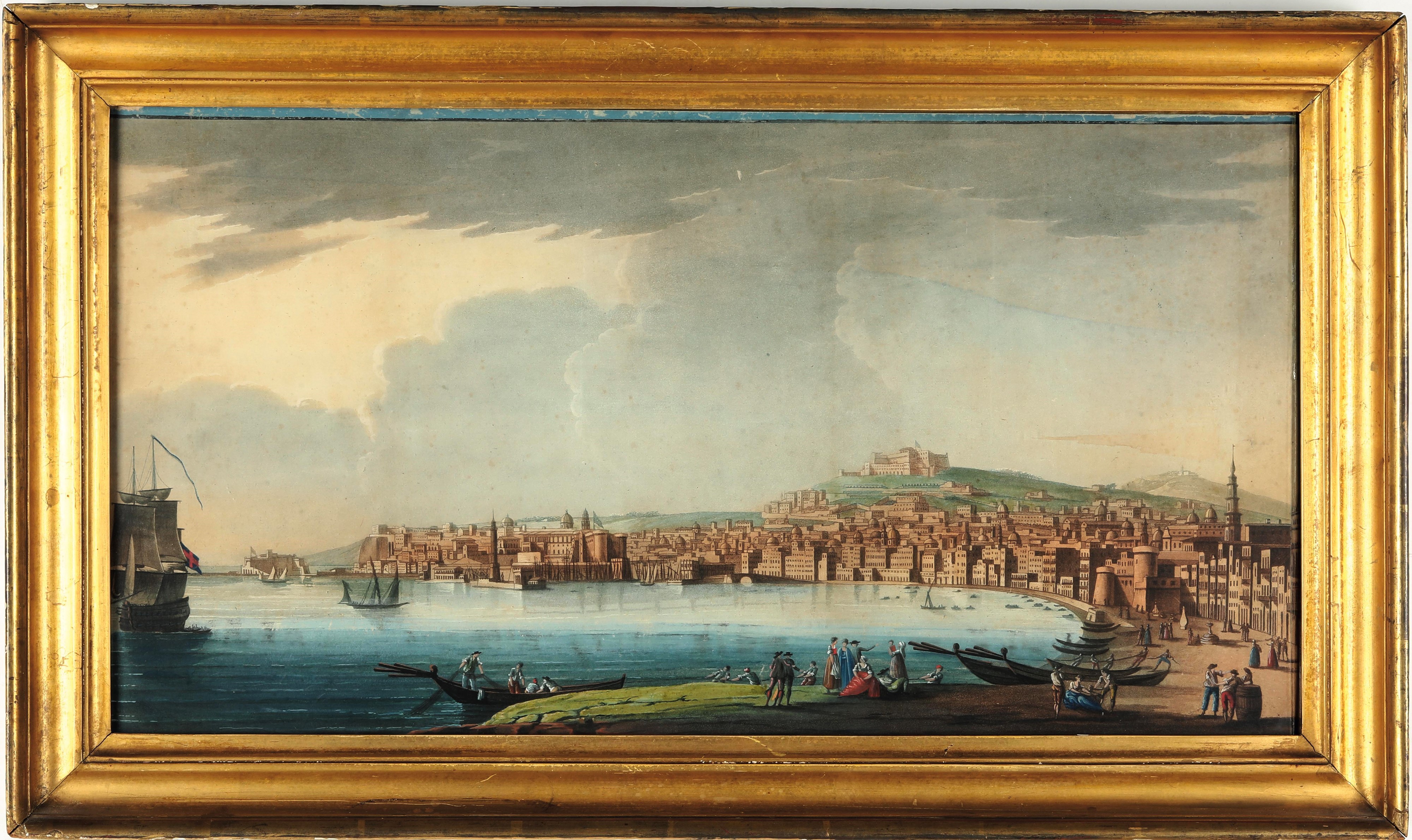 Pittore del XIX secolo, Veduta del golfo di Napoli, gouache su carta