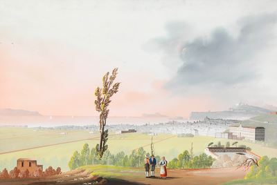 Pittore del XIX-XX secolo, Veduta di Napoli dal Campo, gouache su carta
