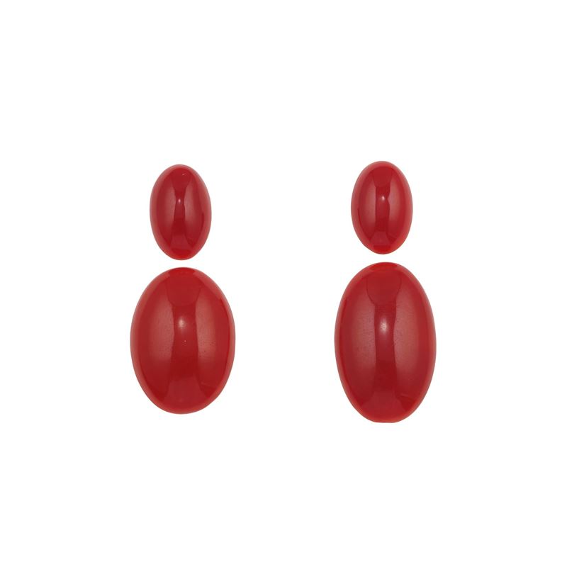 Four cabochon coral plaques  - Auction Fine Jewellery - Cambi Casa d'Aste