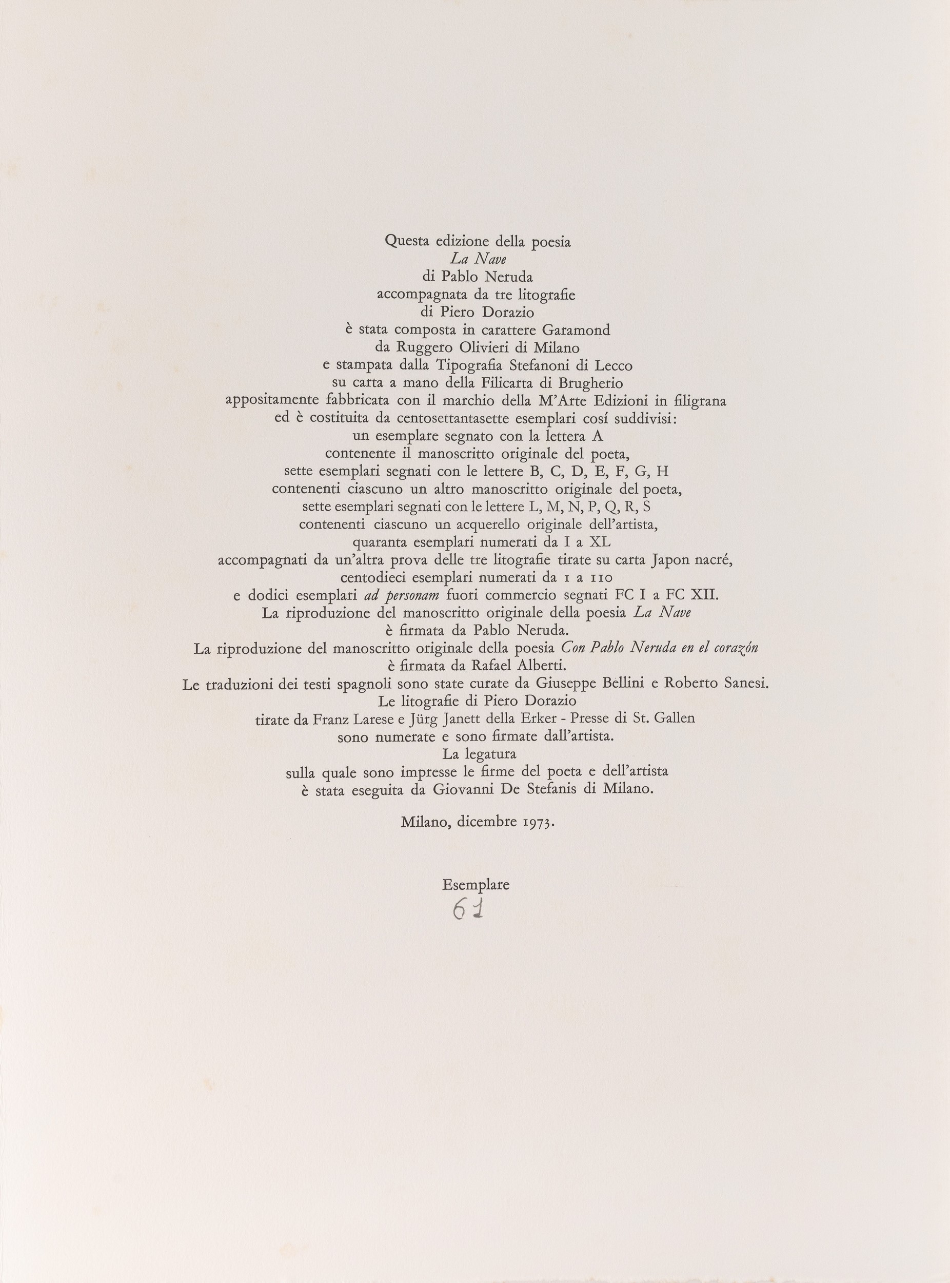 Piero Dorazio - Pablo Neruda - La nave (libro d'artista con tre litografie)