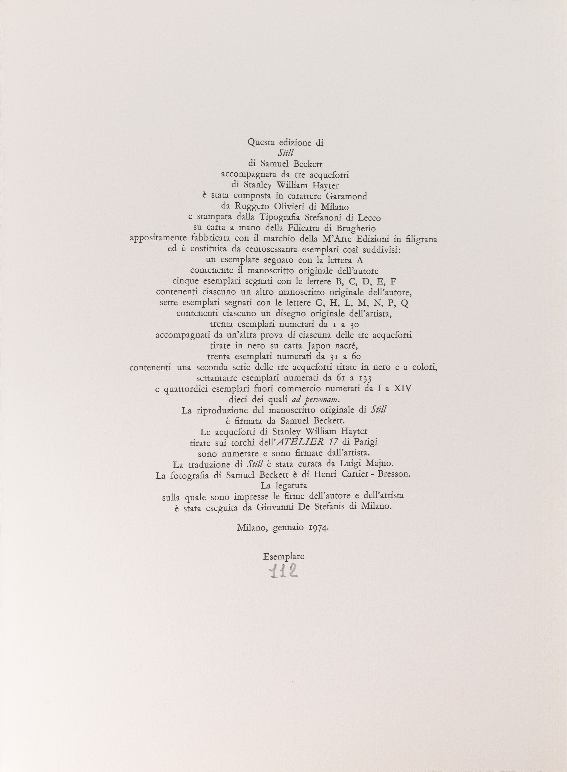 Stanley William Hayter - Samuel Beckett - Hayter & Beckett, Still (libro d'artista con tre acquaf...