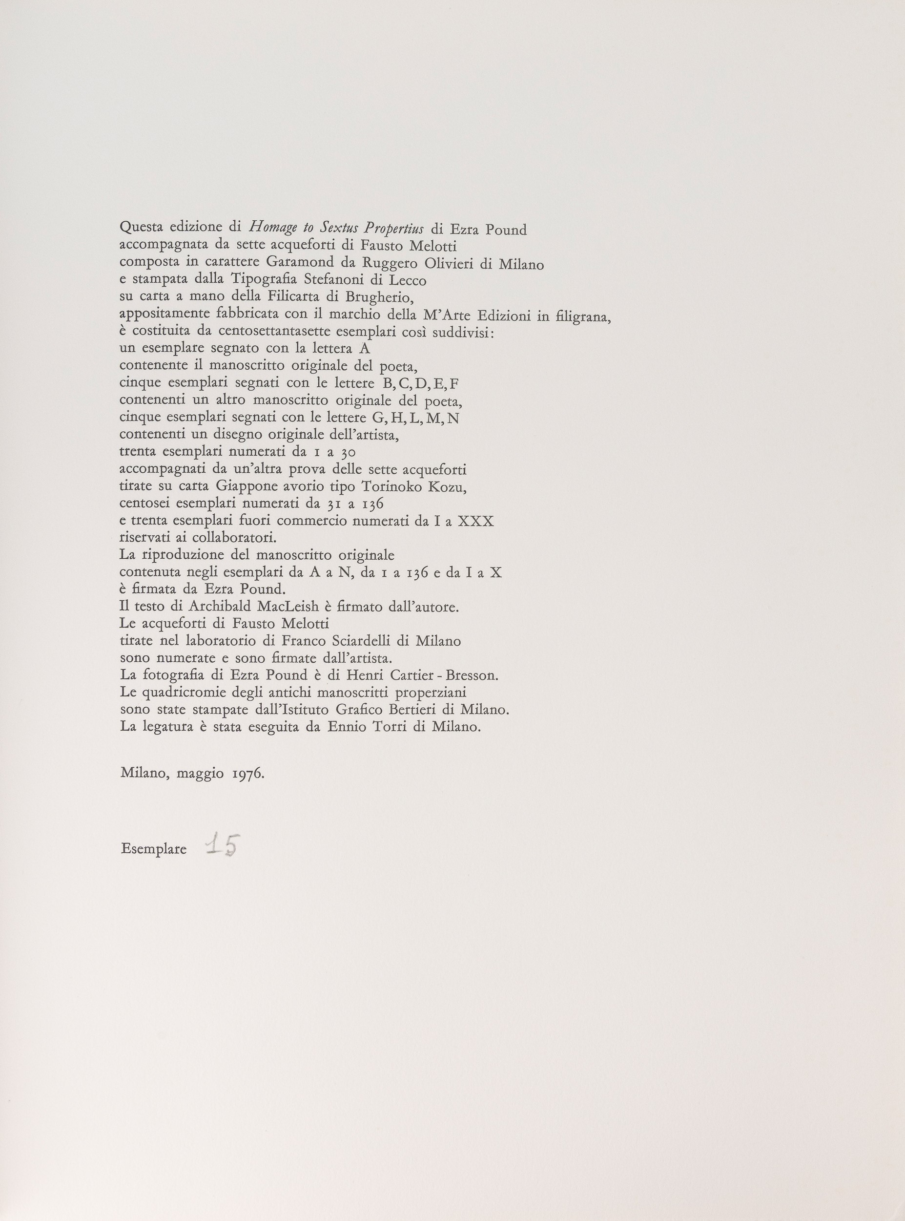 Fausto Melotti - Ezra Pound - Fausto Melotti e Ezra Pound, Homage to Sextus Propertius