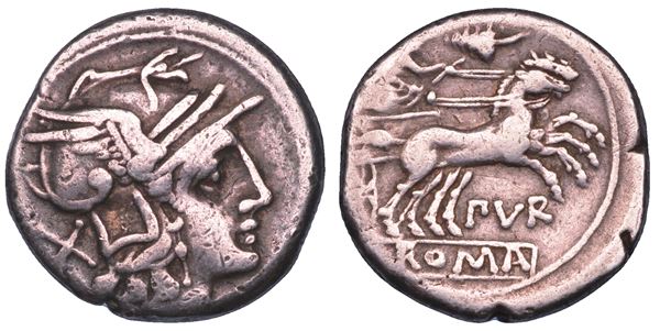 FURIA. Furius Porpureus , 169-158 a.C. Denario.