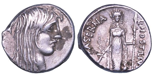 HOSTILIA. L. Hostilius Saserna, 48 a.C. Denario.
