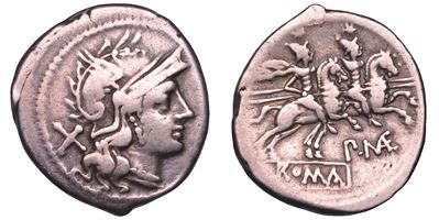 P. Maenius, Denario MAENIA, 194-190 a.C.