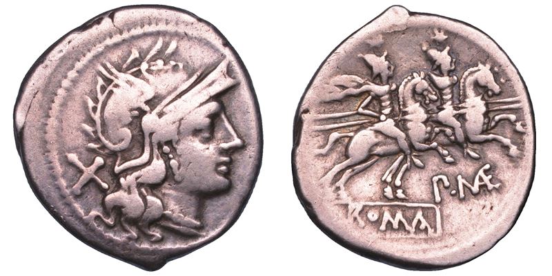 MAENIA. P. Maenius. 194-190 a.C. Denario.  - Auction Numismatics - Cambi Casa d'Aste