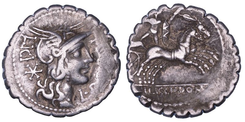 PORCIA. L. Porcius Licinius, 118 a.C. Denario serrato.  - Asta Numismatica - Cambi Casa d'Aste