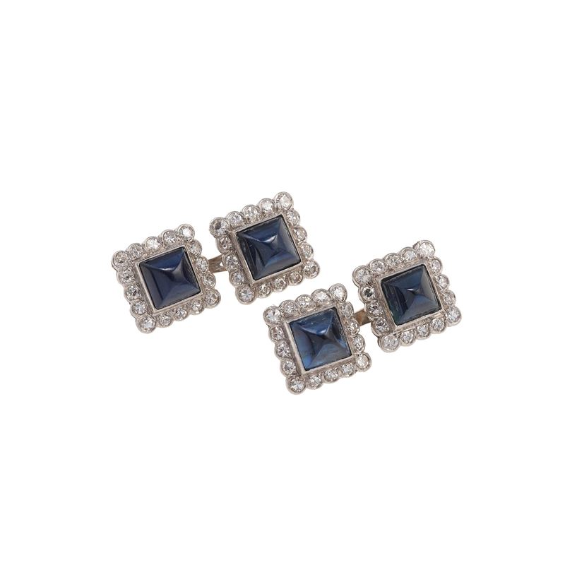 Pair of sapphire, diamond and gold cufflinks  - Auction Fine Jewellery - Cambi Casa d'Aste