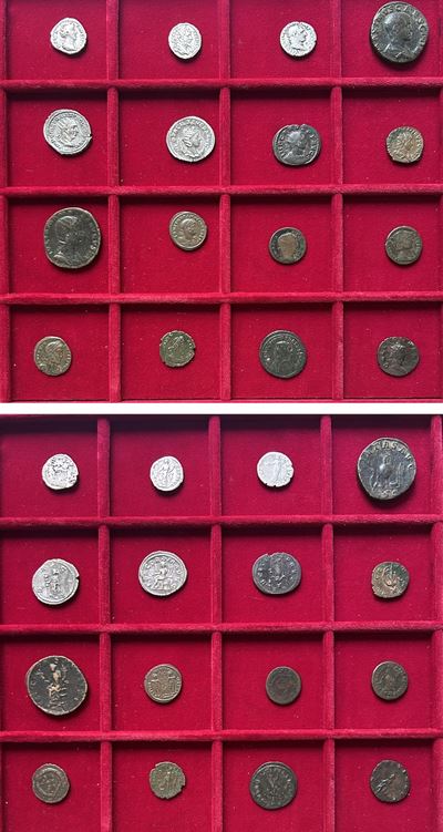 Impero Romano, Lotto di sedici monete in argento e bronzo (I-IV secolo d.C.)