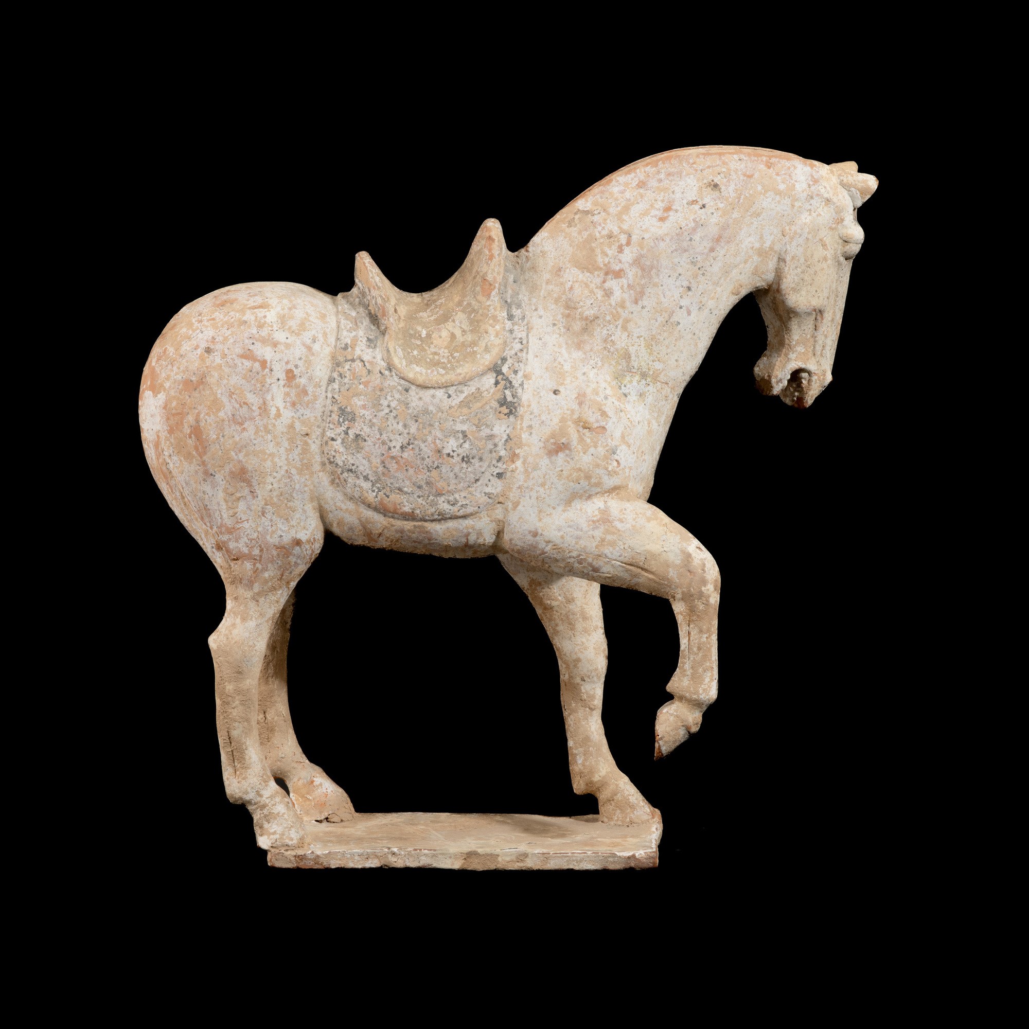 Figura di cavallo, Terracotta con tracce di policromia, Cina, Dinastia Tang (618-906)