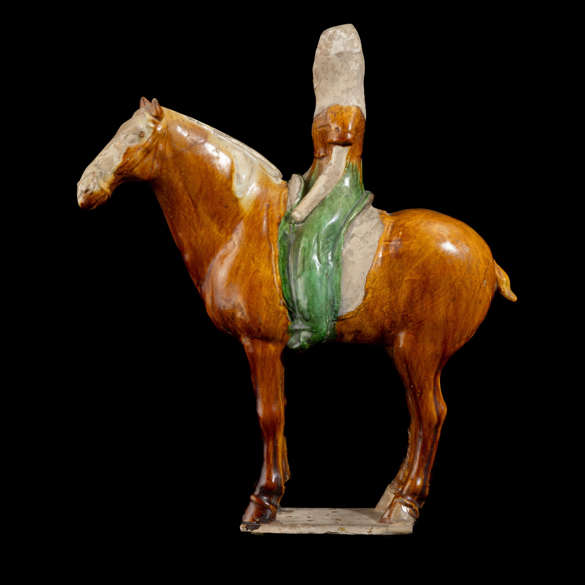 Cina, Dinastia Tang (618-906), Figura equestre in terracotta Sancai