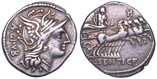 SENTIA. L. Sentius C.F., 101 a.C. Denario.