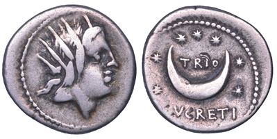 L. Lucretius Trio, Denario LUCRETIA, 74 a.C.