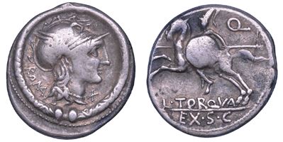 L. Torquatus Manlius, Denario, 113/12 a.C.