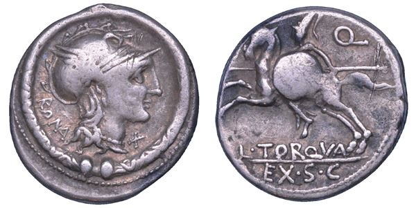 MANLIA. L. Torquatus, 113/12 a.C. Denario.