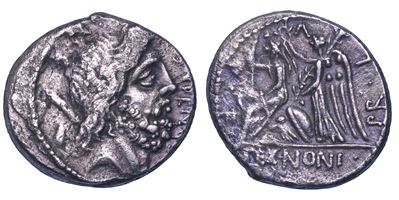 NONIA, Nonius Sufenas. Denario, 57 a.C.