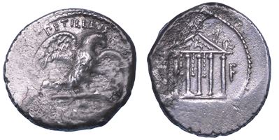 Petillius Capitolinus, Denario, 43 a.C.