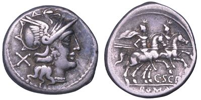 C. Scribonius Curio, Denario romano, 154 a.C.