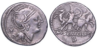M. Servilius, Servilia. Denario, 100 a.C. Argento, g. 3,73, Diam. mm. 19,38