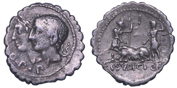 SULPICIA. C. Sulpicius C.F. Galba, 106 a.C. Denario serrato.