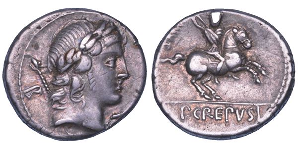 CREPUSIA. P. Crepusius, 82 a.C. Denario.