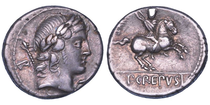 CREPUSIA. P. Crepusius, 82 a.C. Denario.