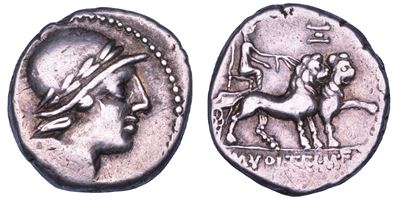 M. Volteius M.f., Denario con Busto di Attis, 78 a.C.