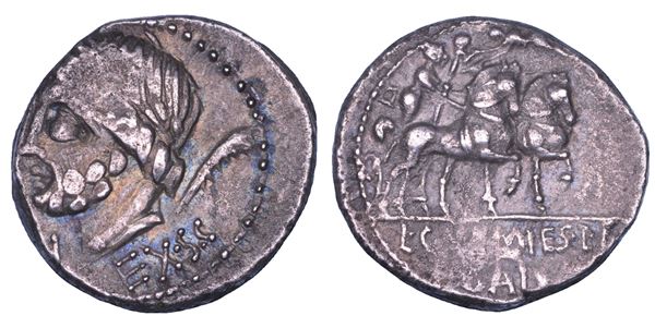 MEMMIA. L. e C. Memmius Galeria, 87 a.C. Denario.