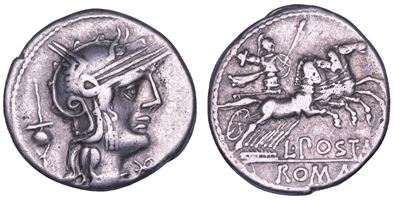 Postumius Albinus, Denario, 131 a.C.