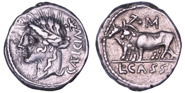CASSIA. L. Cassius Caecianus, 102 a.C. Denario.
