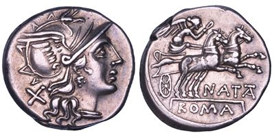 PINARIA, Denario di Pinarius Natta, 149 a.C.
