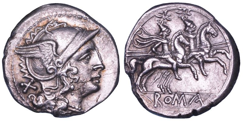 ANONIME SENZA SIMBOLI, circa anno 211 a. C. Denario.