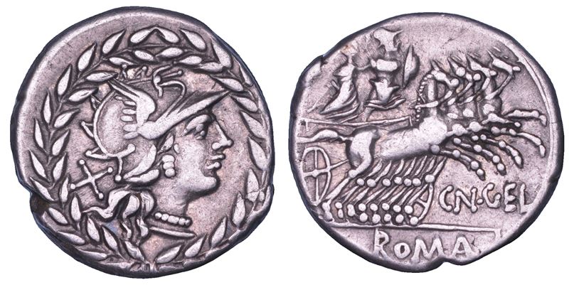 GELLIA. Cn. Gellius, 138 a.C. Denario.