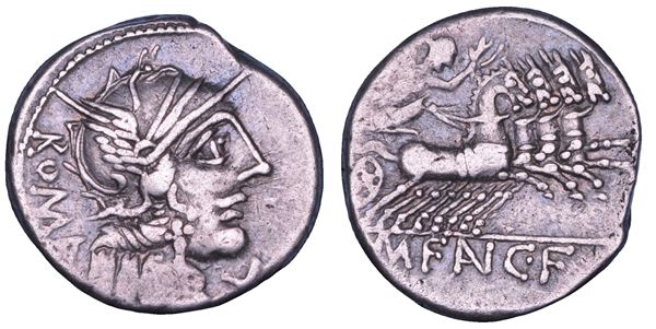 FANNIA. M. Fannius, 123 a.C. Denario.