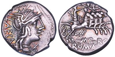 M. Porcius Laeca, Denario, 125 a.C.
